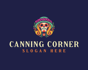 Mexican Calavera Festive Skull logo design