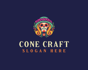 Mexican Calavera Festive Skull logo design