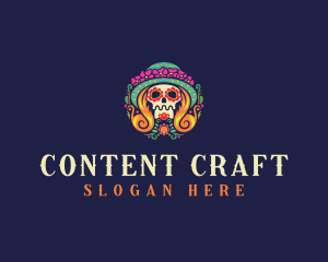 Mexican Calavera Festive Skull logo design