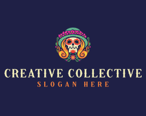 Mexican Calavera Festive Skull logo design