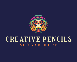 Mexican Calavera Festive Skull logo design