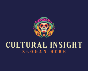 Mexican Calavera Festive Skull logo design