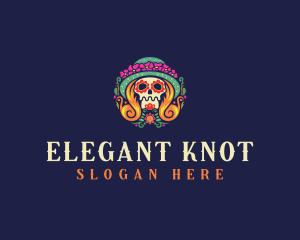 Mexican Calavera Festive Skull logo design