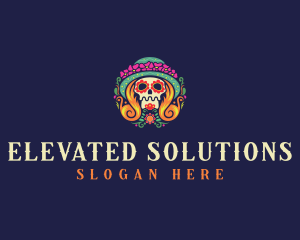 Mexican Calavera Festive Skull logo design