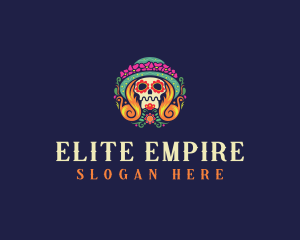 Mexican Calavera Festive Skull logo design