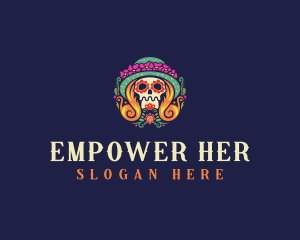 Mexican Calavera Festive Skull logo design