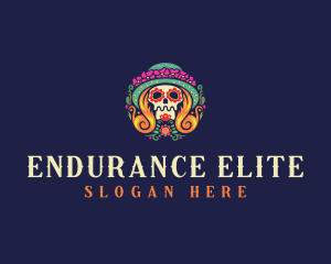 Mexican Calavera Festive Skull logo design