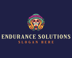 Mexican Calavera Festive Skull logo design