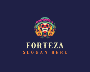 Mexican Calavera Festive Skull logo design