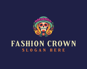 Mexican Calavera Festive Skull logo design