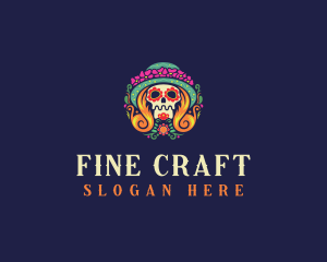 Mexican Calavera Festive Skull logo design