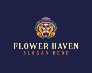 Mexican Calavera Festive Skull logo design