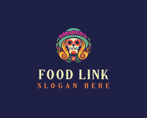 Mexican Calavera Festive Skull logo design