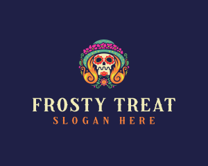 Mexican Calavera Festive Skull logo design