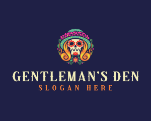 Mexican Calavera Festive Skull logo design