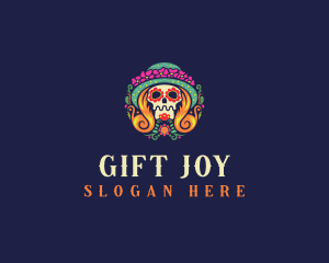 Mexican Calavera Festive Skull logo design