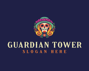 Mexican Calavera Festive Skull logo design