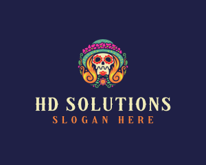 Mexican Calavera Festive Skull logo design