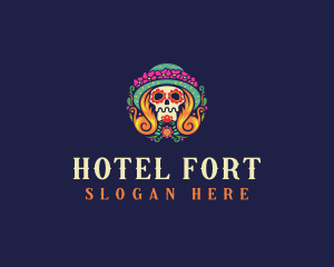 Mexican Calavera Festive Skull logo design