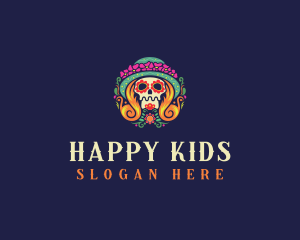 Mexican Calavera Festive Skull logo design