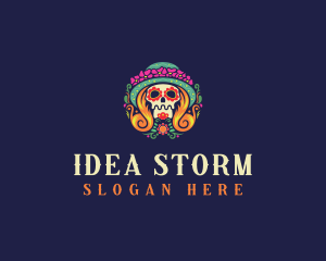 Mexican Calavera Festive Skull logo design