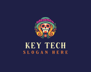 Mexican Calavera Festive Skull logo design