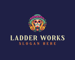 Mexican Calavera Festive Skull logo design