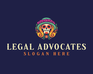 Mexican Calavera Festive Skull logo design