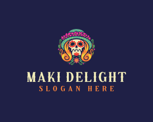 Mexican Calavera Festive Skull logo design