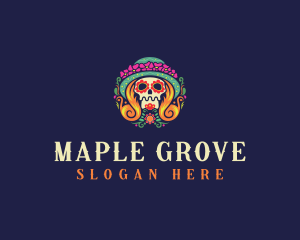 Mexican Calavera Festive Skull logo design