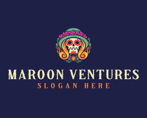 Mexican Calavera Festive Skull logo design