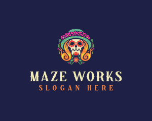 Mexican Calavera Festive Skull logo design