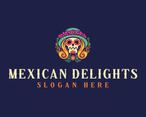 Mexican Calavera Festive Skull logo design