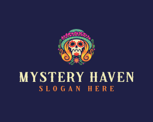 Mexican Calavera Festive Skull logo design