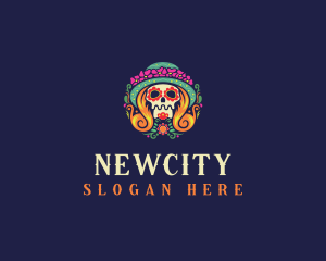 Mexican Calavera Festive Skull logo design