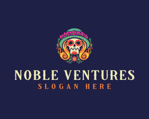 Mexican Calavera Festive Skull logo design