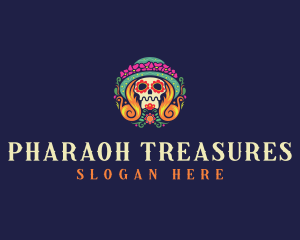 Mexican Calavera Festive Skull logo design