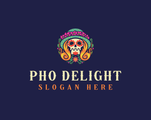 Mexican Calavera Festive Skull logo design