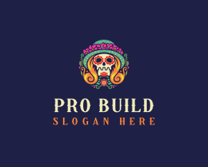 Mexican Calavera Festive Skull logo design