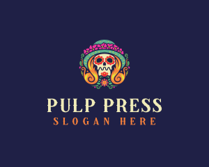 Mexican Calavera Festive Skull logo design