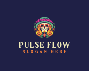 Mexican Calavera Festive Skull logo design