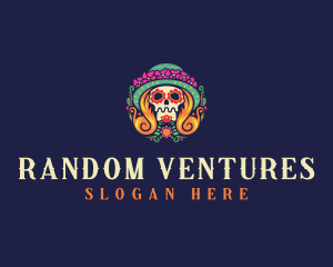 Mexican Calavera Festive Skull logo design