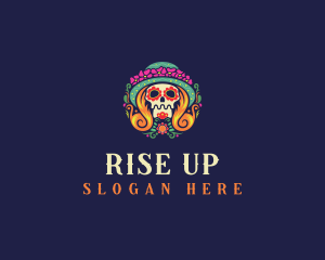 Mexican Calavera Festive Skull logo design