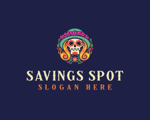 Mexican Calavera Festive Skull logo design