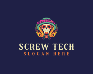 Mexican Calavera Festive Skull logo design