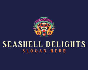 Mexican Calavera Festive Skull logo design