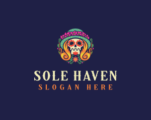 Mexican Calavera Festive Skull logo design