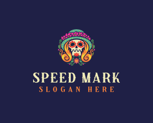 Mexican Calavera Festive Skull logo design