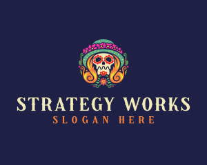 Mexican Calavera Festive Skull logo design