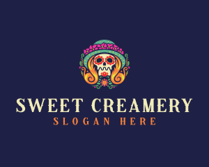 Mexican Calavera Festive Skull logo design